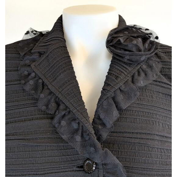 Rickie Freeman Teri Jon Black Skirt Suit 4 Polka Dot Ruffle Trim Cocktail Event - Picture 3 of 12